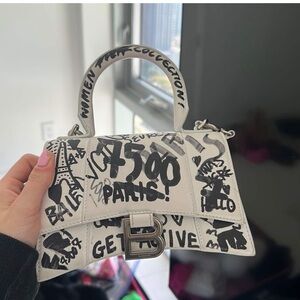 Balenciaga White and Black Graphic Mini Bag